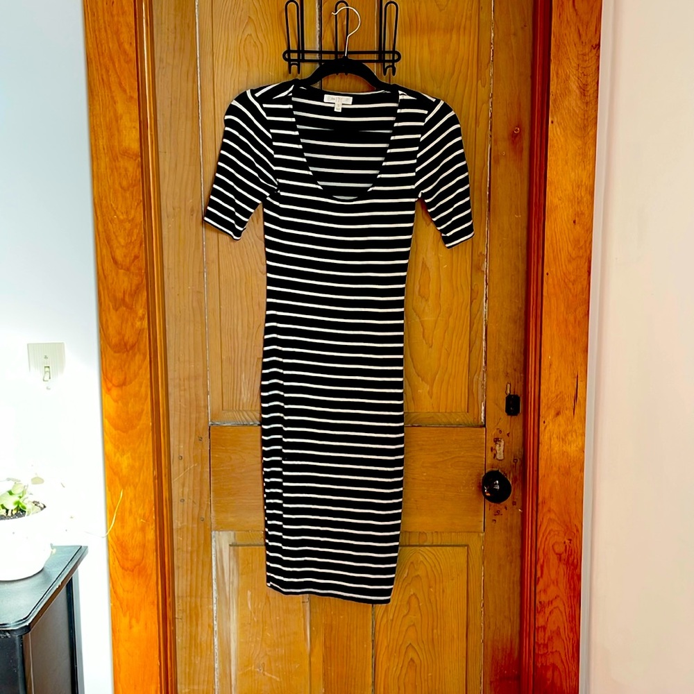 Love, fire black striped midi dress